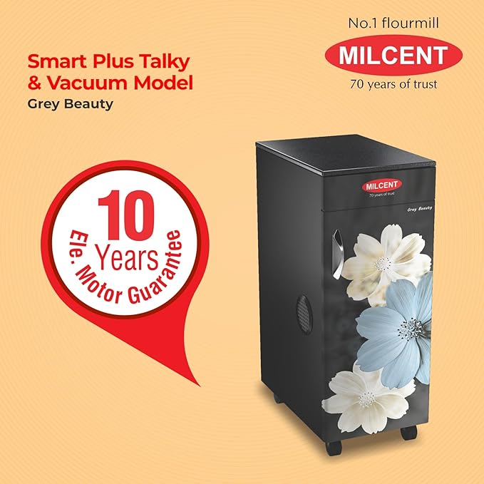 MILCENT Smart Plus Talky & Vacuum | Fully Automatic Domestic Flour Mill Machine | Atta Maker | 8 kg Grinding Capacity | Super 6 Blade SS Cutter| 10 Years Motor Warranty